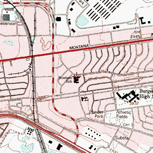 Topographic Map of Bonham School, TX