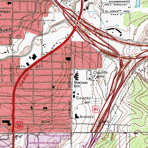 Topographic Map of Bonham School, TX