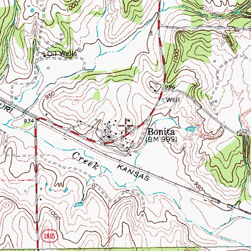 Topographic Map of Bonita, TX