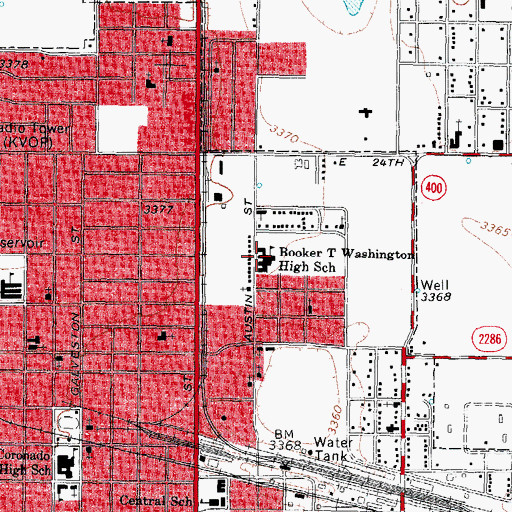 Topographic Map of Booker T Washington High School, TX
