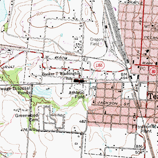 Topographic Map of Booker T Washington School, TX