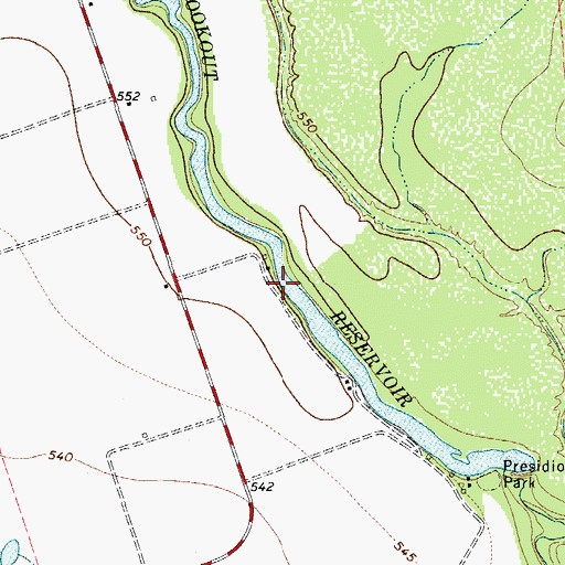 Topographic Map of Bookout Reservoir, TX