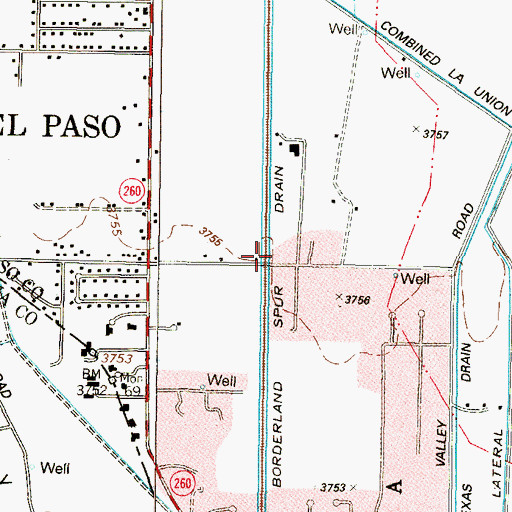 Topographic Map of Borderland Spur Drain, TX