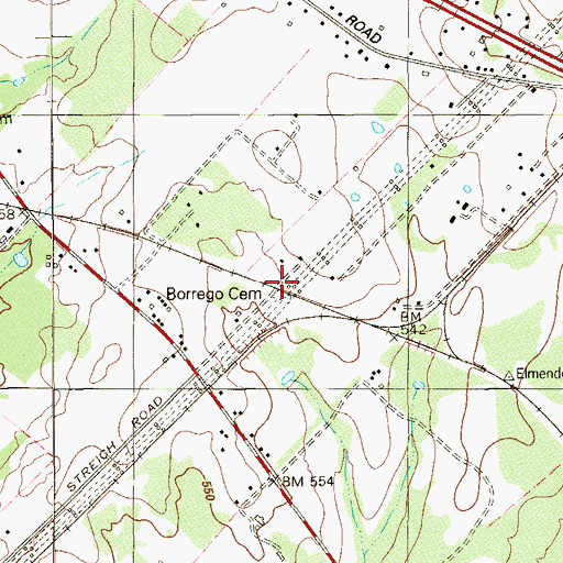 Topographic Map of Borrego Cemetery, TX