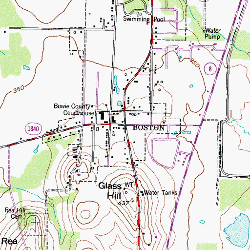 Topographic Map of Boston, TX