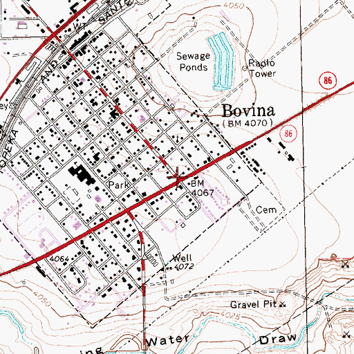 Topographic Map of Bovina, TX