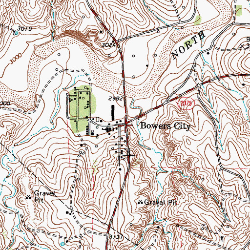 Topographic Map of Bowers City, TX