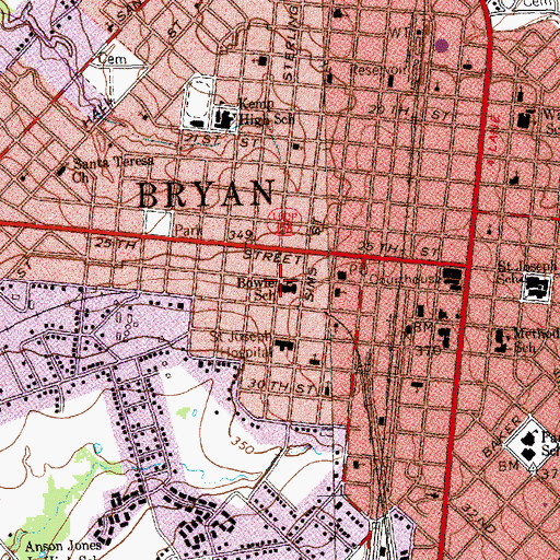 Topographic Map of Bowie School, TX