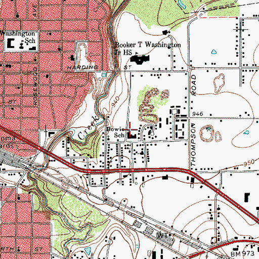 Topographic Map of Bowie School, TX