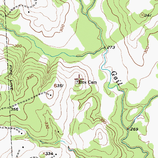 Topographic Map of Box Cemetery, TX