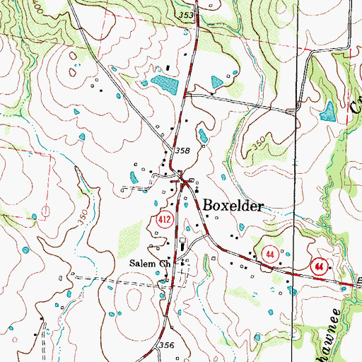 Topographic Map of Boxelder, TX