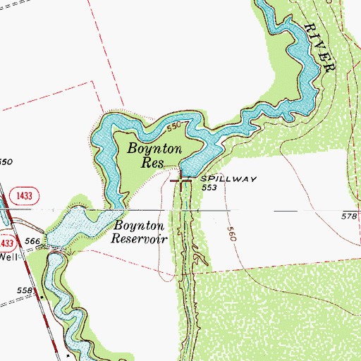 Topographic Map of Boynton Reservoir, TX