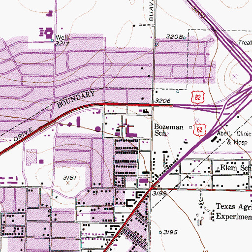 Topographic Map of Bozeman School, TX