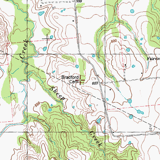 Topographic Map of Bradford Cemetery, TX
