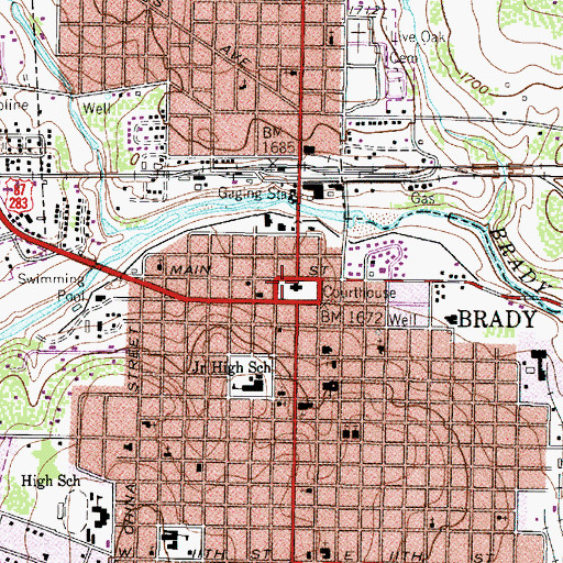 Topographic Map of Brady, TX