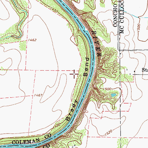 Topographic Map of Brady Bend, TX