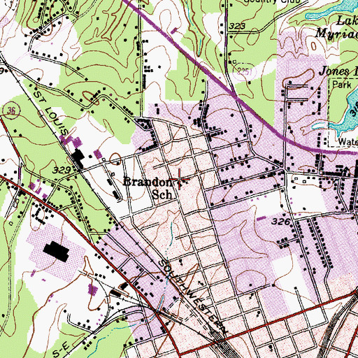 Topographic Map of Brandon School, TX