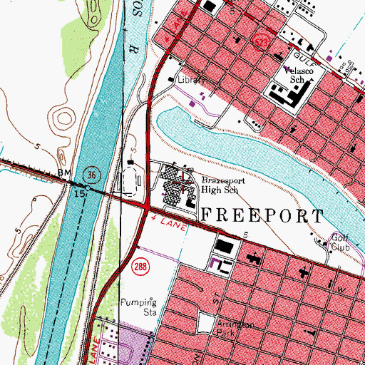 Topographic Map of Brazosport High School, TX