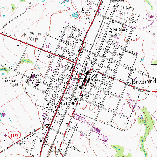 Topographic Map of Bremond, TX