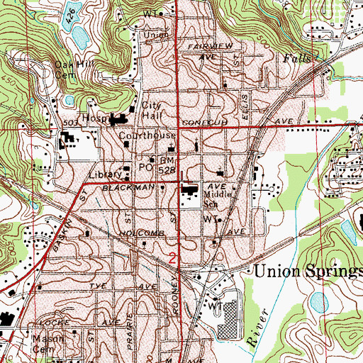 Topographic Map of Union Springs Public School (historical), AL