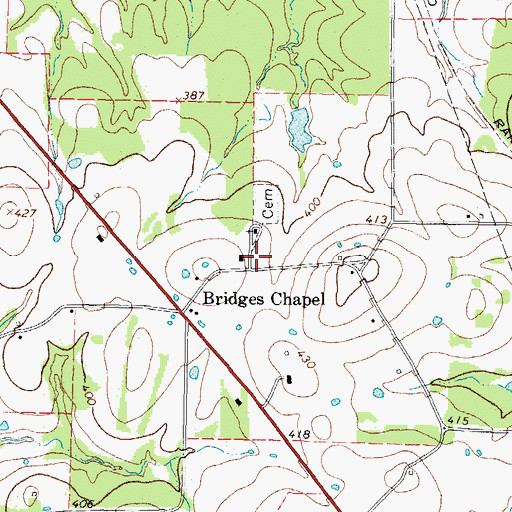 Topographic Map of Bridges Chapel, TX