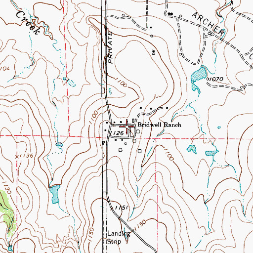 Topographic Map of Bridwell Ranch, TX