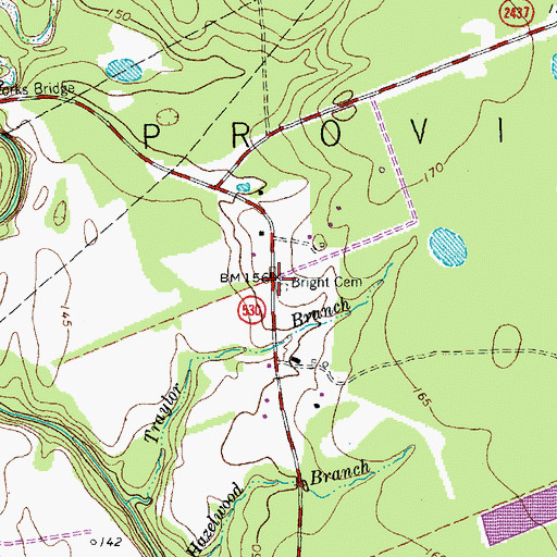 Topographic Map of Bright Cemetery, TX