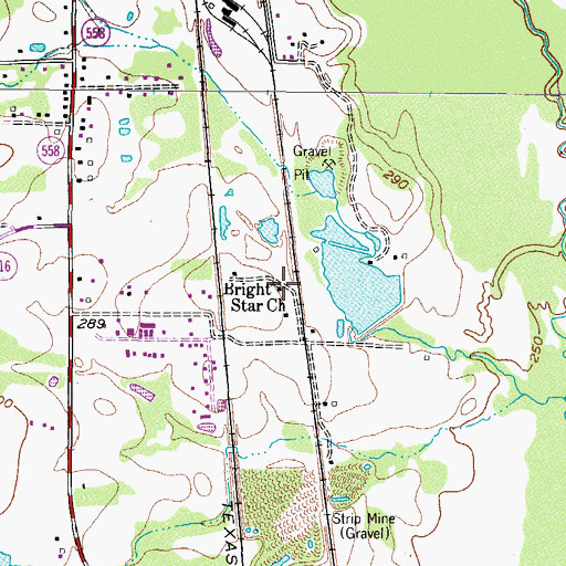 Topographic Map of Bright Star Church, TX