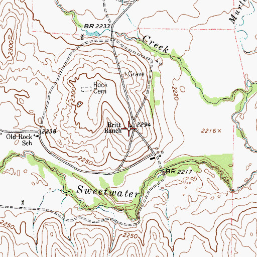 Topographic Map of Britt Ranch, TX