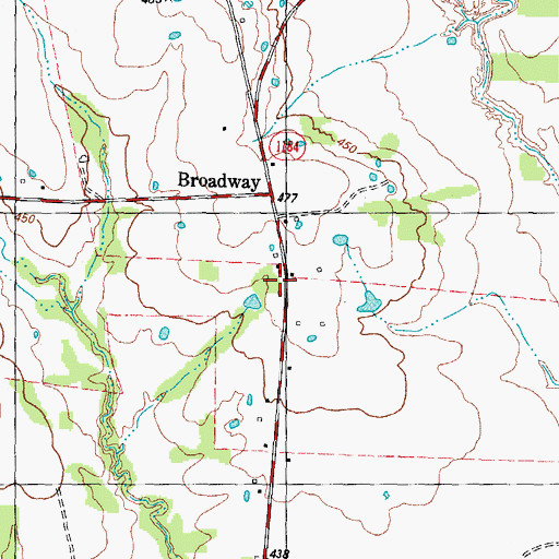 Topographic Map of Broadway, TX