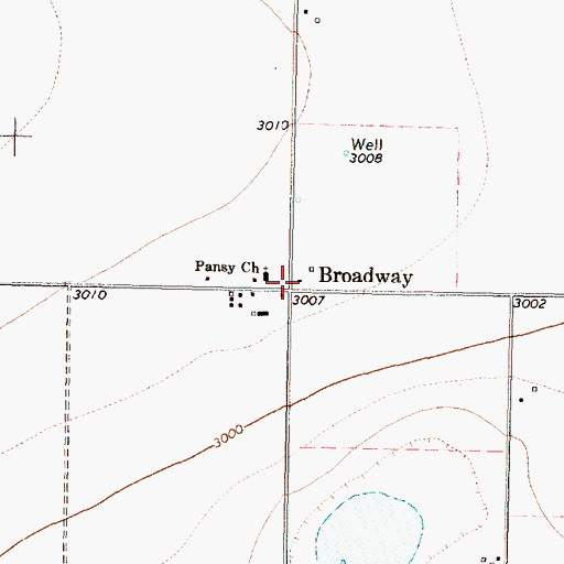 Topographic Map of Broadway, TX
