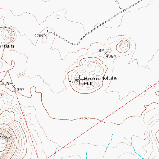 Topographic Map of Bronc Mule Hill, TX