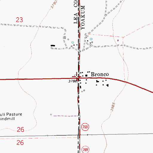 Topographic Map of Bronco, TX