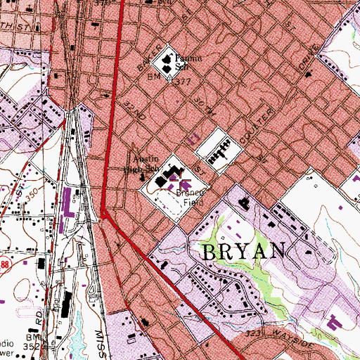 Topographic Map of Bronco Field, TX