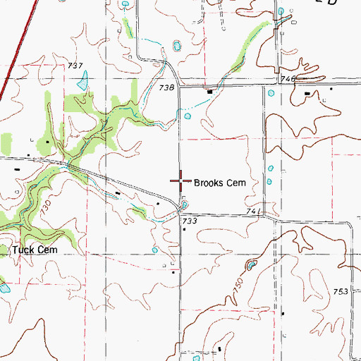 Topographic Map of Brooks Cemetery, TX
