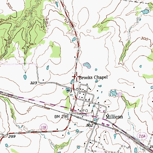 Topographic Map of Brooks Chapel, TX