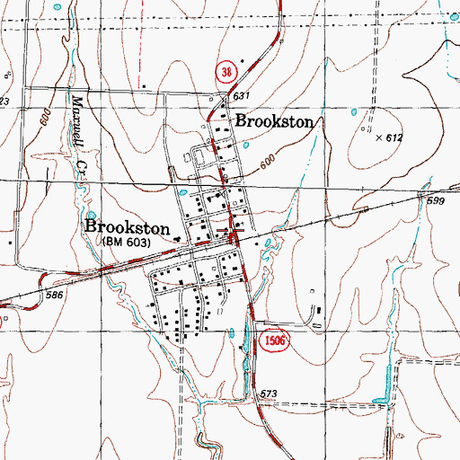Topographic Map of Brookston, TX