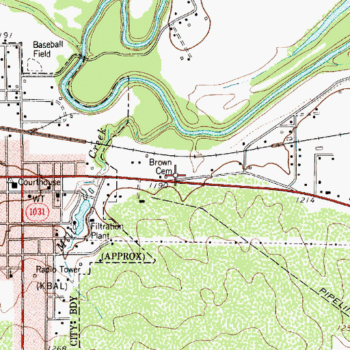 Topographic Map of Brown Cemetery, TX