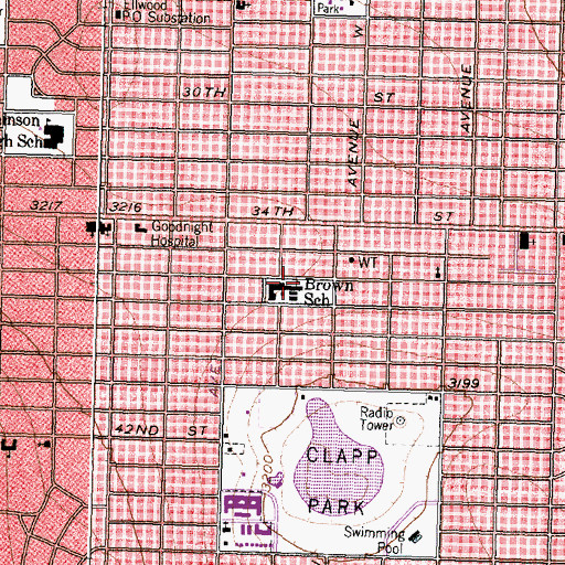 Topographic Map of Brown School, TX