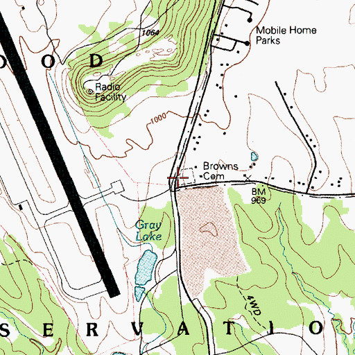Topographic Map of Browns Cemetery, TX