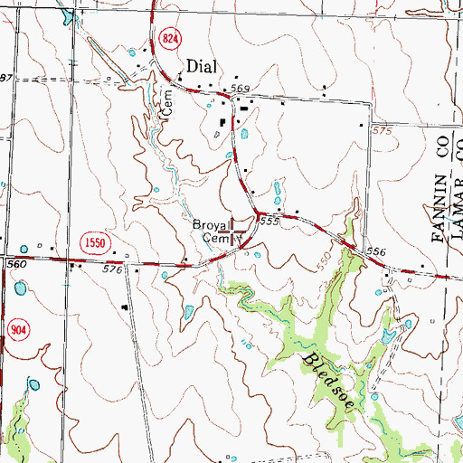 Topographic Map of Broyal Cemetery, TX