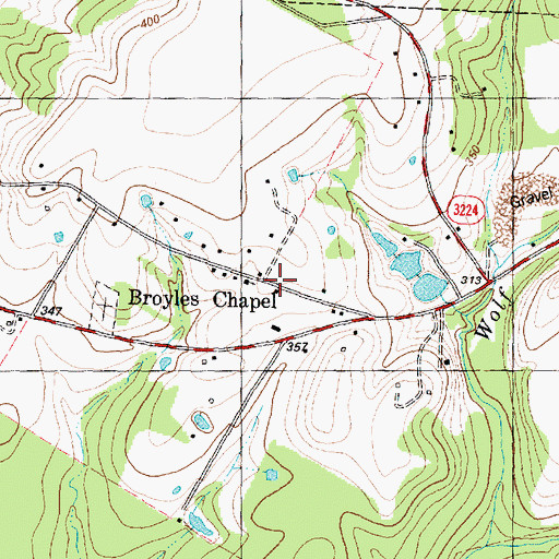 Topographic Map of Broyles Chapel, TX