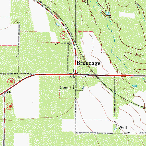 Topographic Map of Brundage, TX