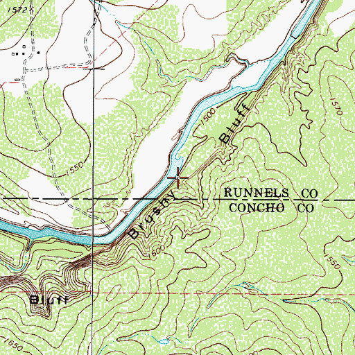 Topographic Map of Brushy Bluff, TX
