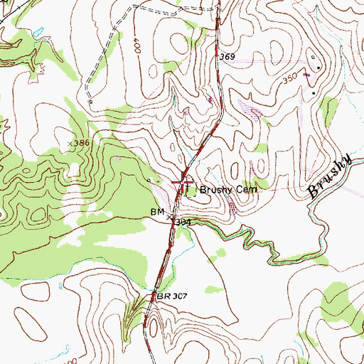 Topographic Map of Brushy Cemetery, TX