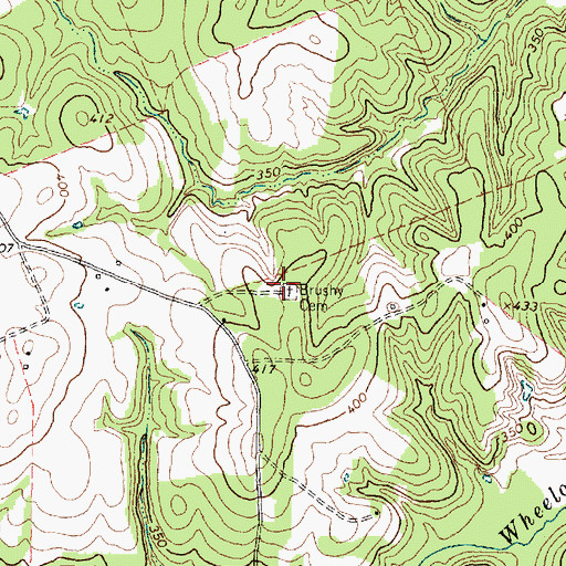 Topographic Map of Brushy Cemetery, TX