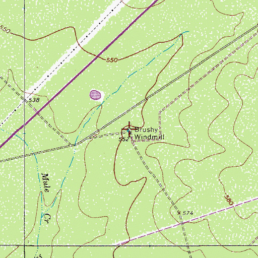 Topographic Map of Brushy Windmill, TX