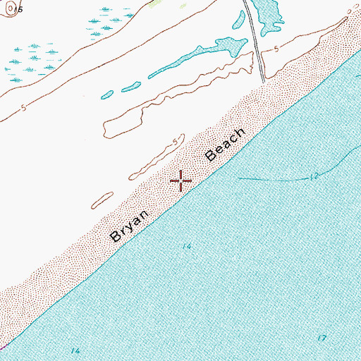 Topographic Map of Bryan Beach, TX