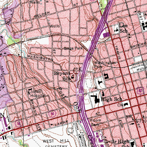 Topographic Map of Bryant School, TX