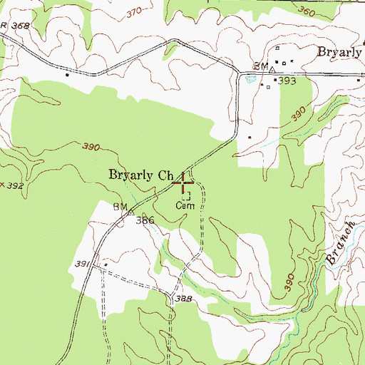 Topographic Map of Bryarly Church, TX